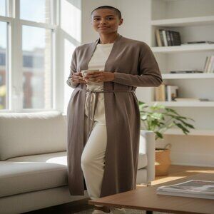 Aritzia Babaton Brown Full Length Cardigan With Front Pockets & Belt Size S